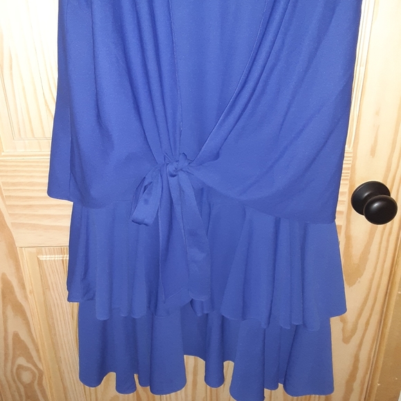 T.F. Royal blue dressy ruffle tiered dress size 14 - Picture 3 of 5